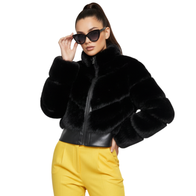 Casaco curto de pele sintética para mulher, Flatiron, BYMANYC Nova Iorque. BYMANYC ® New York