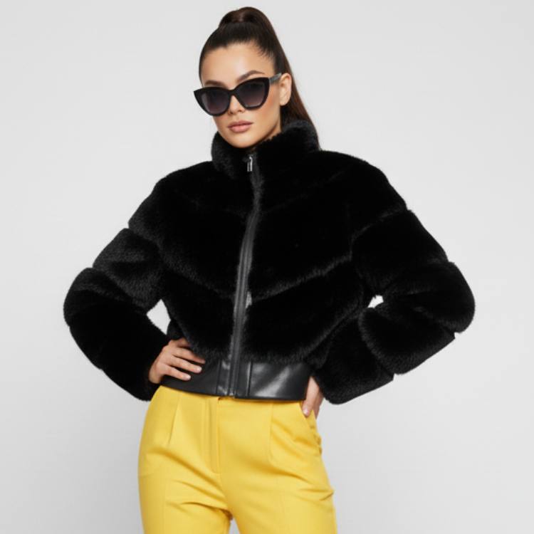 Casaco curto de pele sintética para mulher, Flatiron, BYMANYC Nova Iorque. BYMANYC ® New York