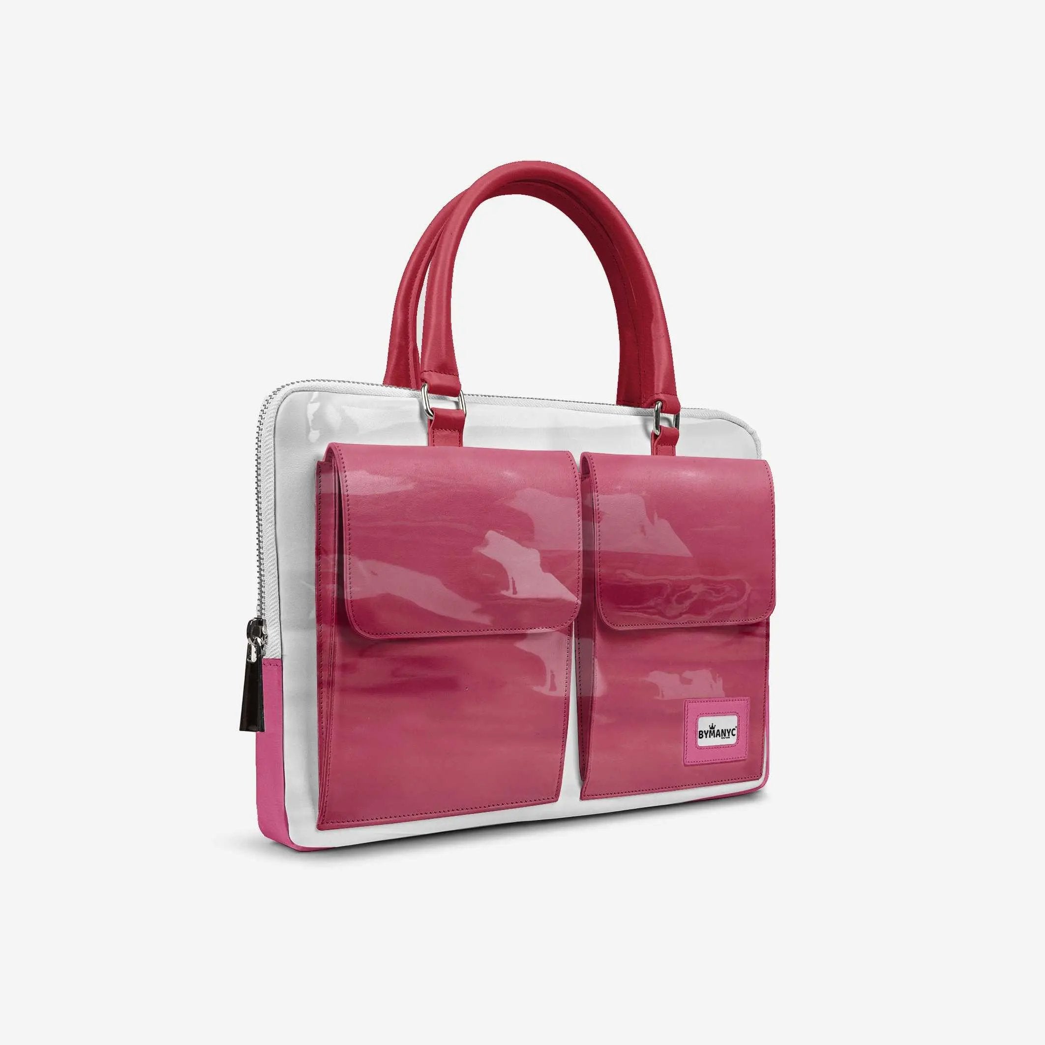 Vegan Designer Luxury Double Pocket Bag 16” BYMANYC ® New York White & Pink BYMANYC ® New York