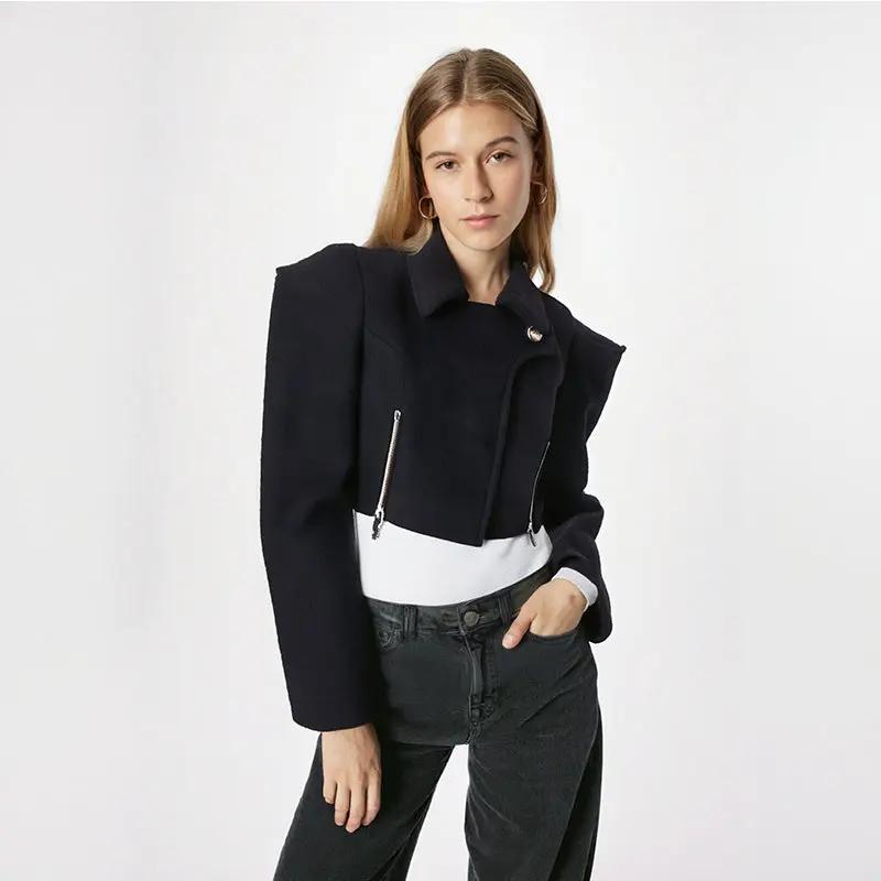 Wide-Shoulder Short Woolen Coat For Women, Financial District, BYMANYC New York. BYMANYC ® New York