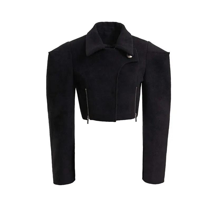 Wide-Shoulder Short Woolen Coat For Women, Financial District, BYMANYC New York. BYMANYC ® New York