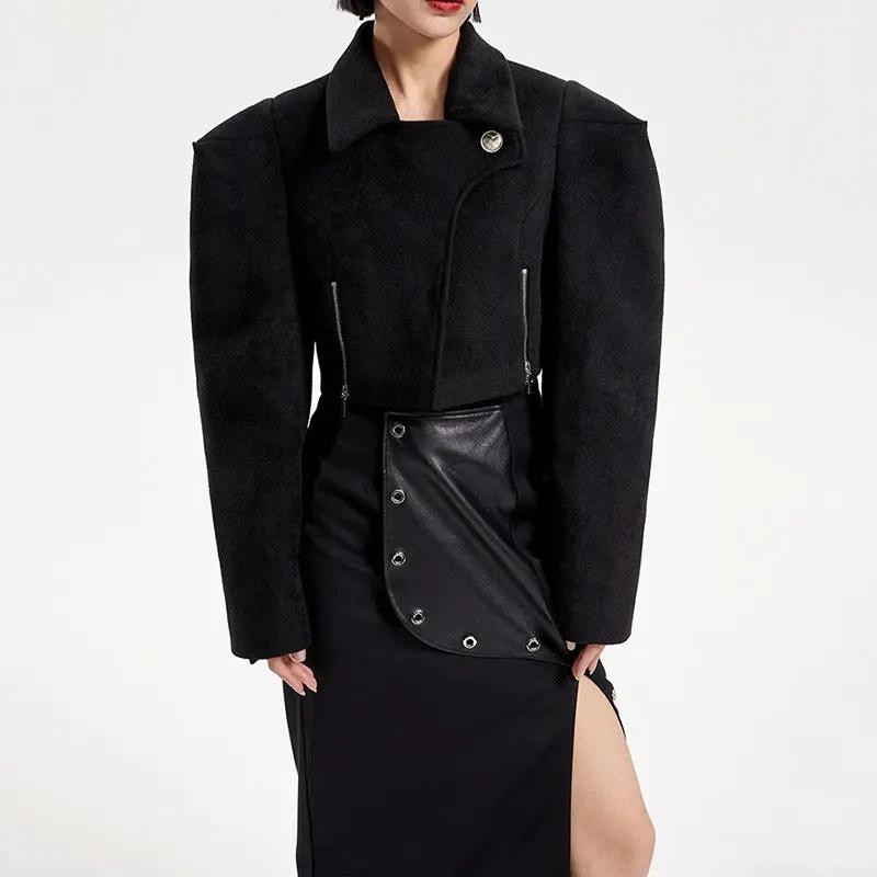 Wide-Shoulder Short Woolen Coat For Women, Financial District, BYMANYC New York. BYMANYC ® New York