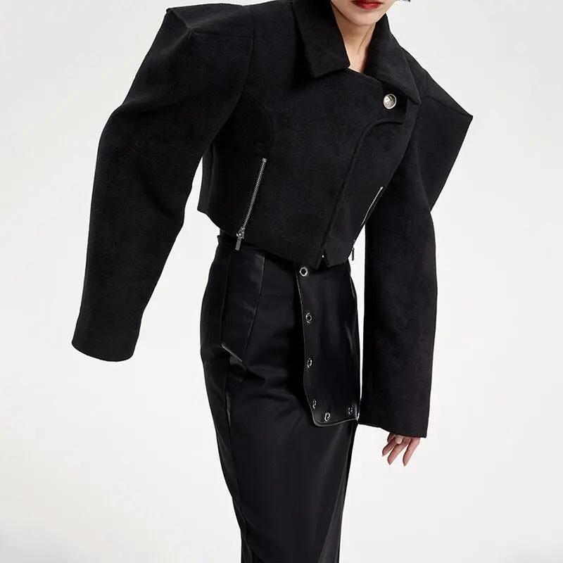 Wide-Shoulder Short Woolen Coat For Women, Financial District, BYMANYC New York. BYMANYC ® New York